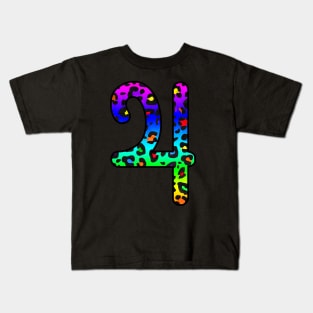 Jupiter Planet Symbol in Dark Rainbow Leopard Print Kids T-Shirt